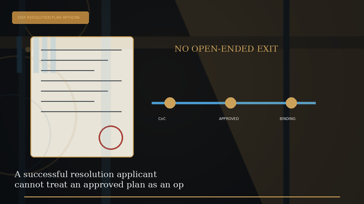 Editorial visual explaining A successful resolution applicant cannot treat an approved plan as an open-ended option