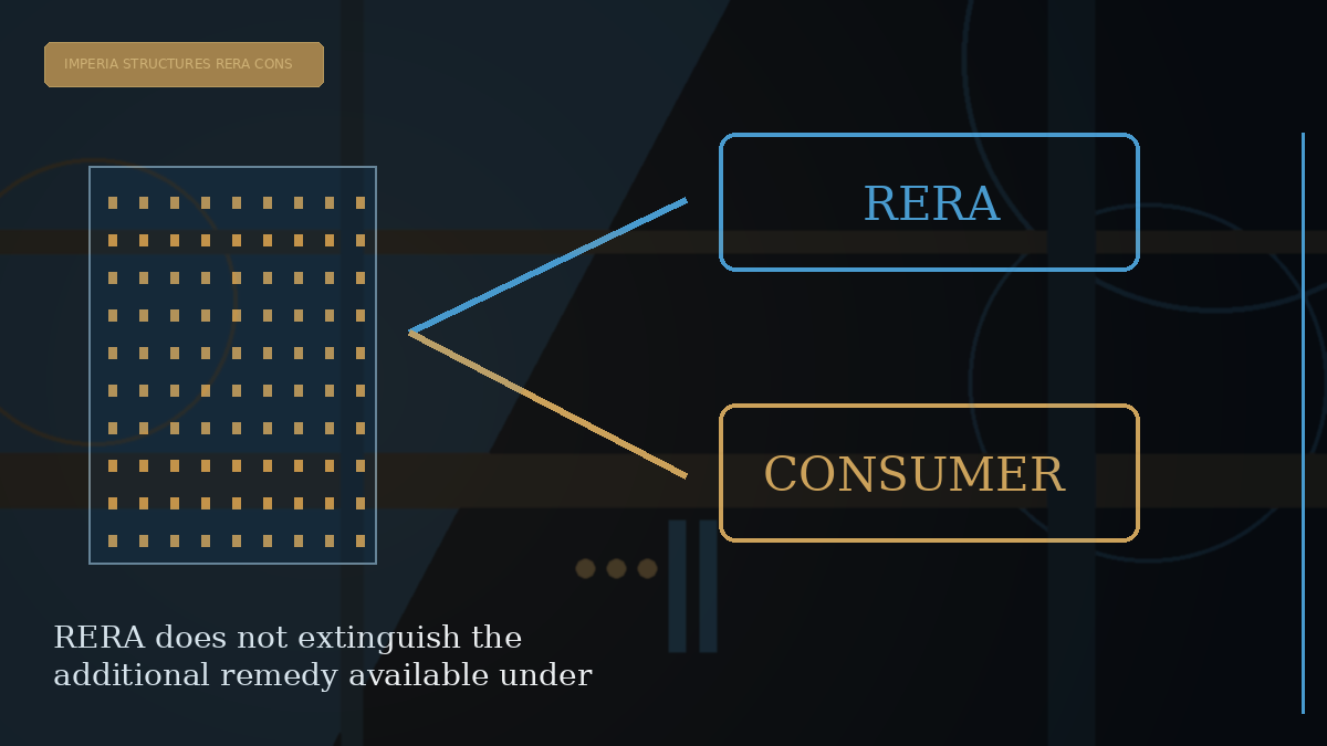 Editorial visual explaining RERA does not extinguish the additional remedy available under consumer law