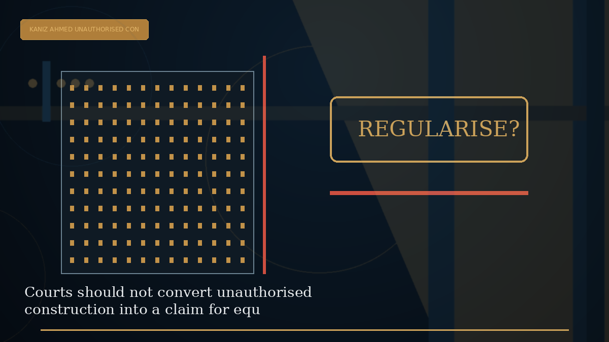 Editorial visual explaining Courts should not convert unauthorised construction into a claim for equitable regularisation