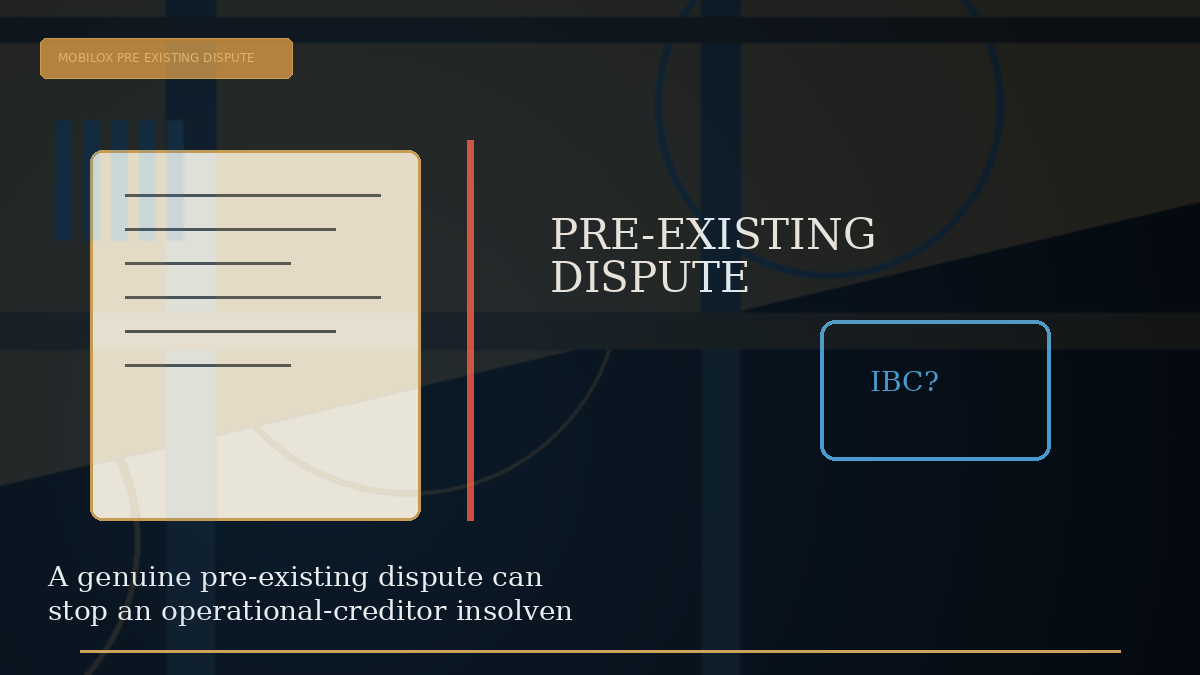 Editorial visual explaining A genuine pre-existing dispute can stop an operational-creditor insolvency trigger